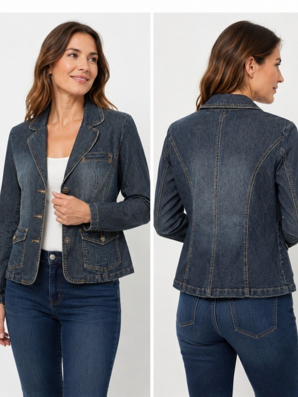 Cute Women's Dark Blue Denim Blazer Jacket. Great Condition. Size USM. Cotton.